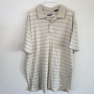 VTG Men's Grand Slam Polo XL White Black Stripe Dry Knit Dynamics 100% Cotton